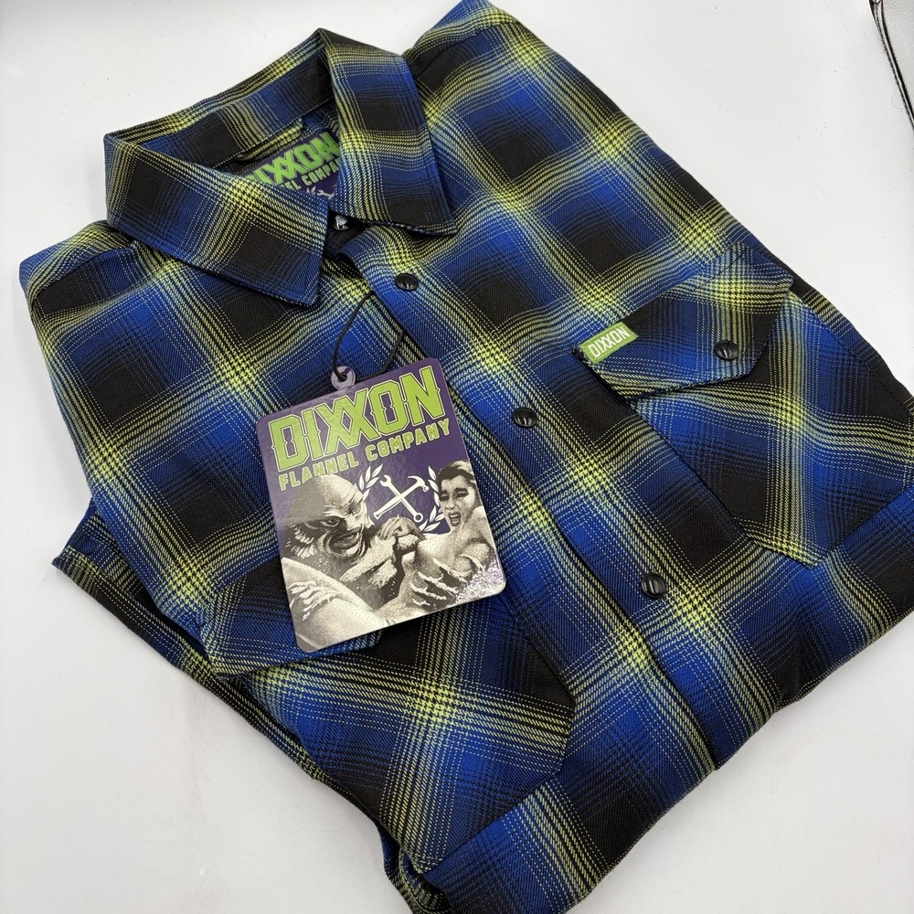 Dixxon The Gill Man Men's XL Blue Green Black Horror Edition Pearl Snap Flannel